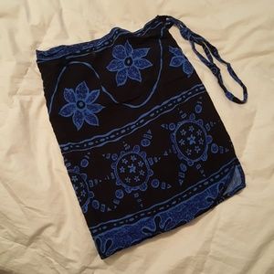 Black and Blue Wrap Skirt, Short Sarong skirt